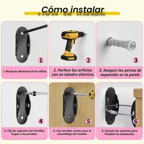 Vista 7 de RORMGO Anclajes antipunta para muebles (6 unidades), anclajes para muebles a prueba de bebés, correas de terremoto para muebles, aparador, pared