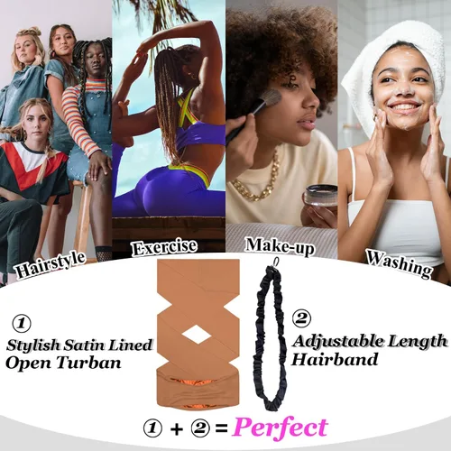 Vista 6 de Elegante turbante abierto con forro de satén para mujer, diademas de entrenamiento unisex antideslizantes deportivas para yoga, para viajes, fitness