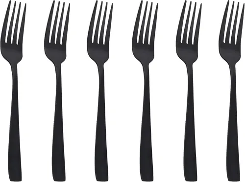 Vista 11 de Juego de cubiertos negro mate de acero inoxidable 18/0, utensilios de metal mate, incluye cuchillo de carne, tenedor y cuchara (24 piezas) duradero
