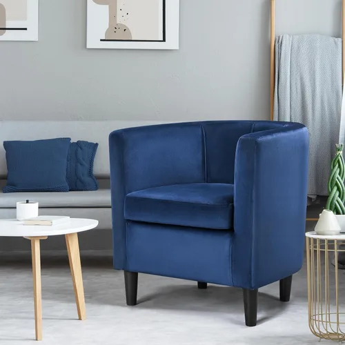 Vista 2 de Topeakmart Silla de club de terciopelo, elegante silla decorativa tapizada para sala de estar, recepción, dormitorio, color azul