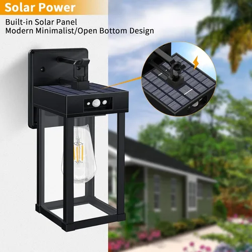 Vista 4 de Luces solares para exteriores con sensor de movimiento y 3 modos de iluminación, luces solares de pared impermeables para exteriores con panel