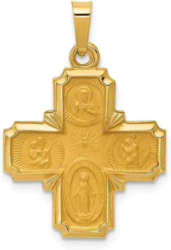 Vista 8 de ICE CARATS Collar con colgante de medalla de cuatro vías de oro amarillo de 14 quilates, joyería fina religiosa para mujer, regalos para ella