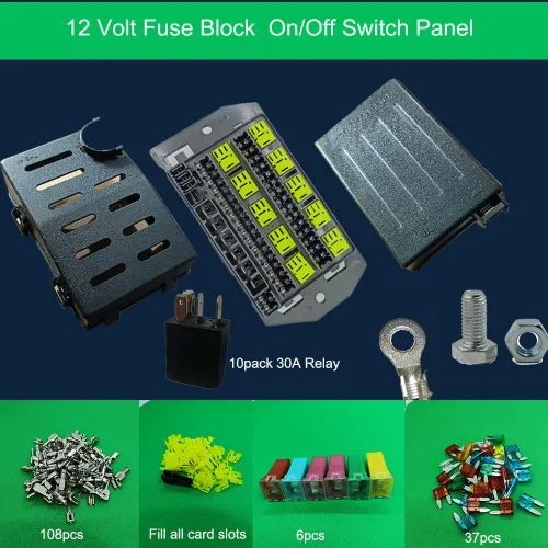 Vista 3 de Bloque de Fusibles de Relé 12V24V con 10 Paquetes de Relés de 5 Pines 30A, Ranuras para 40 Fusibles ATC/ATO, Sistema de Caja Controladora de Relé