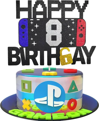 Vista 6 de Decoración de pastel de videojuegos de feliz 6º cumpleaños para niños y niñas de 6 años, decoración de fiesta de cumpleaños de nivel 6