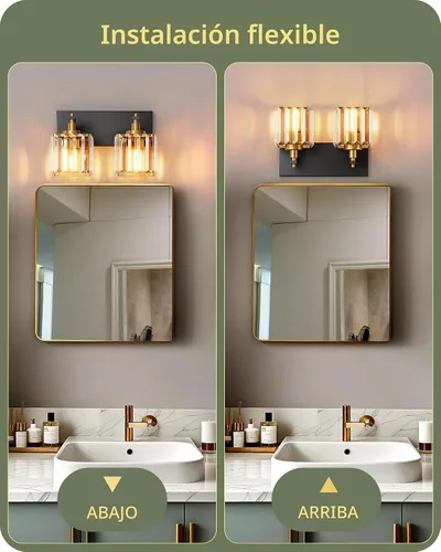 Vista 4 de EDISHINE Lámpara de tocador de baño de oro negro con 2 luces, aplique