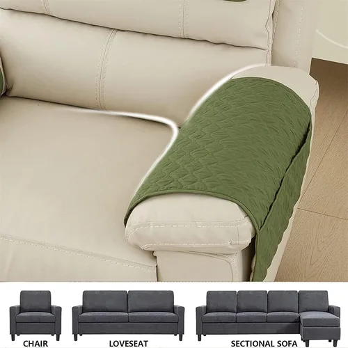 Vista 5 de Funda para reposabrazos de sofá, resistente al agua, para reposacabezas de sofá de 1/2/3 plazas, acolchada, antideslizante, extraíble, protector