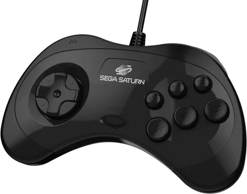 Vista 2 de Retro-Bit Controlador USB oficial Sega Saturn (modelo 2) para Sega Genesis Mini, PS3, PC, Mac, Steam, Switch - Puerto USB (negro)