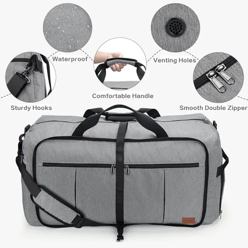 Vista 4 de Urtala - Bolsa de viaje para mujeres y hombres, bolsa grande plegable para fines de semana con compartimento para zapatos y tirante, maleta