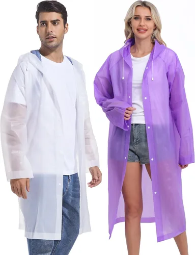 Vista 17 de 2 abrigos de lluvia de Borogo para adultos, chaquetas de lluvia reutilizables para hombres y mujeres
