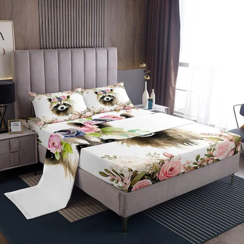 Vista 21 de Erosebridal Juego de sábanas de tamaño individual con diseño de gatos y gatos, con temática de animales, con flores coloridas, juego de sábanas