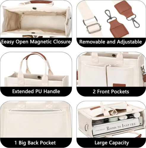 Vista 4 de Bolso de mano para mujer con compartimentos, bolso grande de lona para mujer, bolso cruzado de trabajo, portátil, bolsa de libros, bolsos de hombro