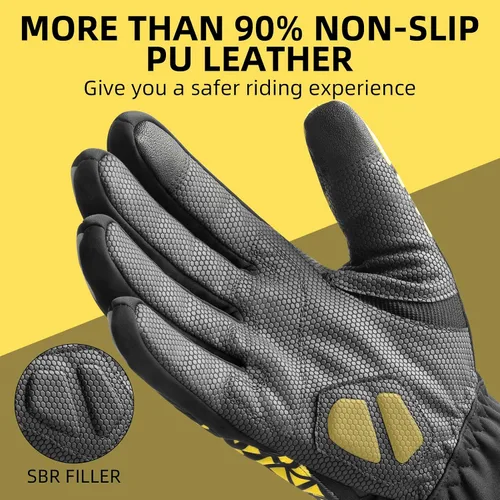 Vista 3 de ROCKBROS Guantes térmicos de invierno para ciclismo con pantalla táctil, para hombres y mujeres, resistentes al viento, esquí, nieve