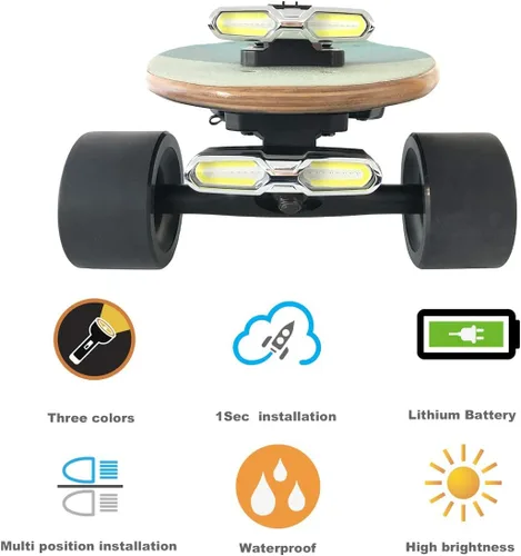 Vista 4 de IWONDER V3.0 - Luces LED recargables por USB para patineta, accesorios de patineta eléctrica superbrillantes (rojo/azul/blanco), luces delanteras