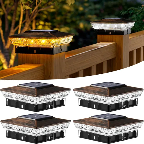 Vista 25 de btfarm Paquete de 8 luces solares para punta de poste al aire libre, 2 modos de color 16 luces LED para postes de valla se ajustan a 4x4 3.5x3.5