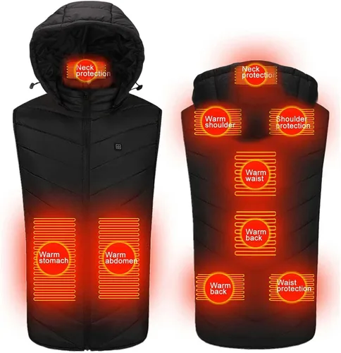 Vista 4 de Chaleco térmico con capucha de talla grande para hombres y mujeres, sudadera con capucha de calentamiento de invierno con gorro desmontable