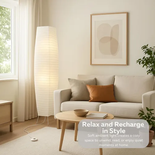 Vista 3 de LIGHTACCENTS Lámparas de pie de papel de arroz para sala de estar, paquete de 2 lámparas de pie de papel blanco con interruptor de pie