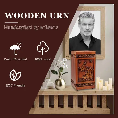 Vista 5 de Urna de madera para cenizas para adultos, machos y mujeres, urna decorativa conmemorativa funeraria, recuerdo de ataúd de entierro con bolsa