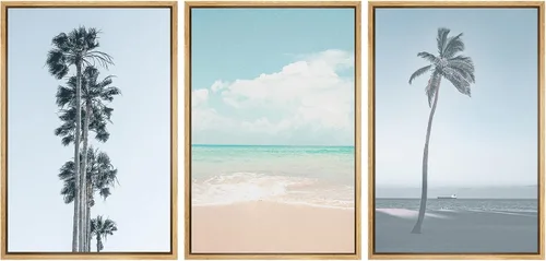 Vista 26 de SIGNWIN Lienzo enmarcado para pared, vista aérea de palmeras tropicales en un cielo azul, fotografía del océano costero, arte moderno, panorámico