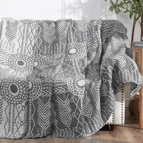 Vista 18 de jinchan Boho Manta de muselina 100% algodón 50x60, ligera de 3 capas, azul, reversible, lavable, transpirable, geométrica, con patrón de rayas