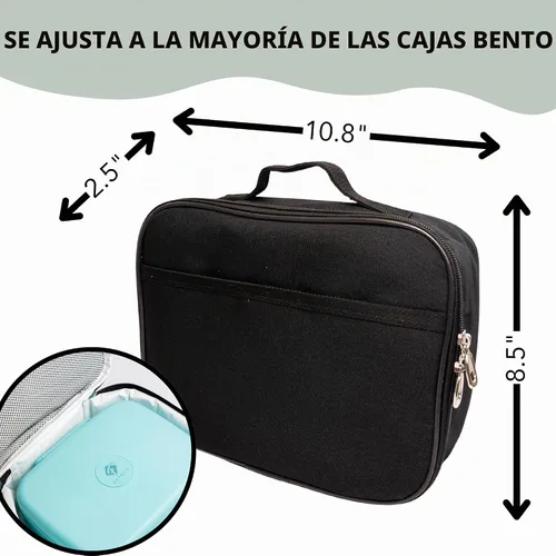 Vista 3 de Lonchera infantil de Fenrici, para niñas, adolescentes, mujeres, bolsa de almuerzo aislada, compartimentos de lados suaves, espaciosos, sin BPA Negro