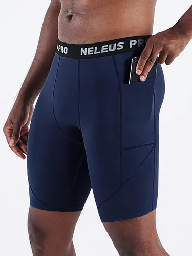 Vista 2 de NELEUS Paquete de 3 pantalones cortos de compresión para correr con bolsillos para hombre
