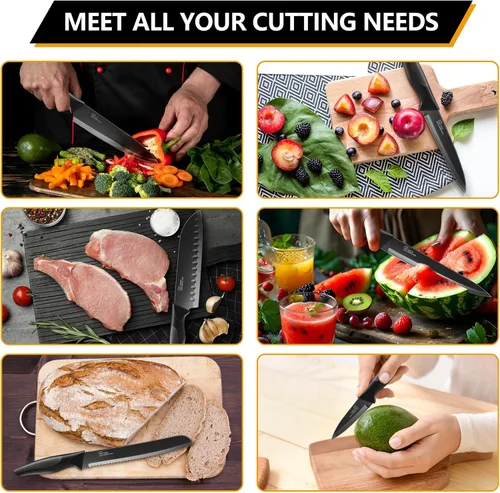 Vista 5 de E-far Juego de cuchillos con bloque, juego de 15 piezas de cuchillos de cocina con afilador, juego de cuchillos de chef de acero inoxidable de alto