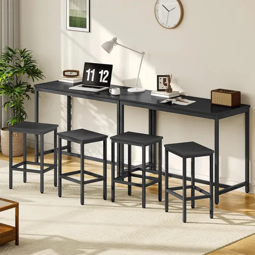 Vista 4 de HOOBRO Juego de mesa y sillas de bar, mesa rectangular de 47.2 pulgadas con 2 taburetes para espacio pequeño, juego de taburetes de desayuno de 3