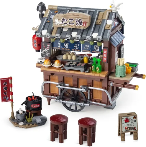 Vista 9 de Kit de mini bloques plegables japoneses de vista callejera - Tienda Izakaya, juguete de tienda de mini marca japonesa, regalo para adultos, niños