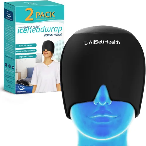 Vista 7 de Gorro de alivio de migraña para la cabeza y sombrero Paquete de gel caliente/frío con compresa de máscara facial y de ojos para aliviar el dolor