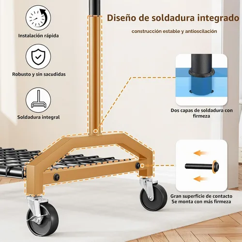 Vista 5 de Wiracks Perchero de Servicio Pesado para Colgar Ropa 350lbs Perchero de Ropa Ruedas Industriales de 3" 51 a 71" An x 16.53" Pr x 65" a 71" Al