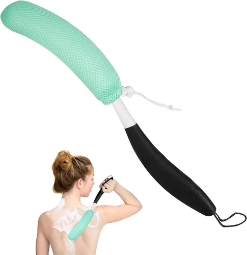 Vista 14 de Cepillo de ducha de mango largo de 15.35 pulgadas para el cuerpo, cepillo de espalda para ducha para hombres y mujeres, esponja de baño de mango