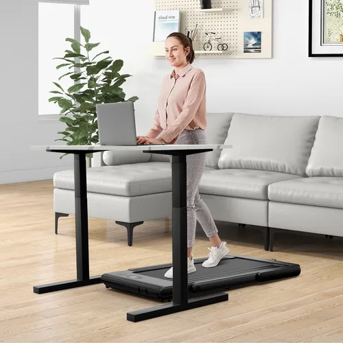 Vista 8 de GYMAX Almohadilla para caminar, 2 en 1, instalación gratuita debajo del escritorio, con monitor LED, aplicación inteligente/control remoto y altavoz