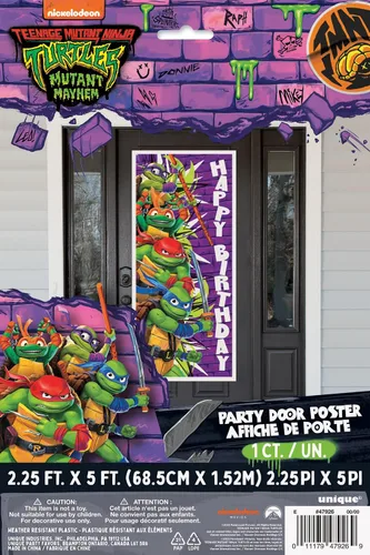 Vista 2 de Póster de cumpleaños de las Tortugas Ninja Mutantes Adolescentes – 27 x 60 pulgadas, 1 unidad Llamativa decoración de fiesta para fiestas