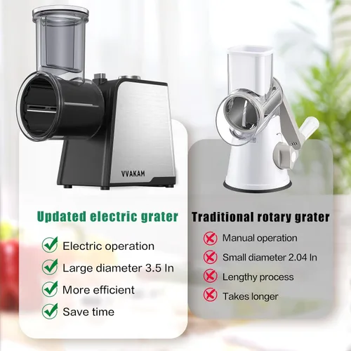 Vista 6 de Rallador Eléctrico de Queso 5-en-1, Fabricador de Ensalada de 300W, Rallador Eléctrico para Queso en Bloque, Picadora Eléctrica de Alimentos