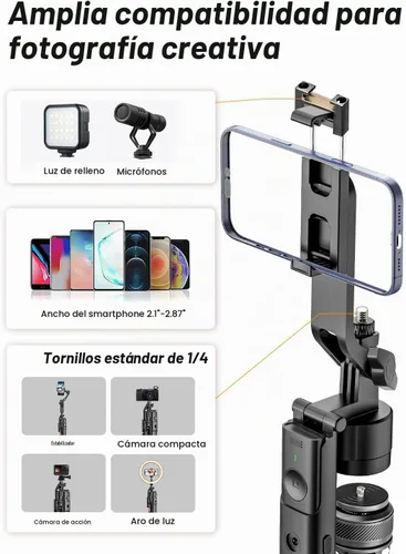 Vista 5 de USKEYVISION Trípode de seguimiento facial automático para iPhone con rotación de 360° con soporte para cámara, trípode de teléfono con control