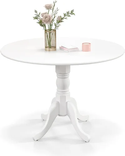 Vista 8 de Mesa de comedor redonda para 4, mesa de cocina rústica con mesa de 40 pulgadas, patas curvadas de caballete, mesa de tulipán de madera de goma, mesa