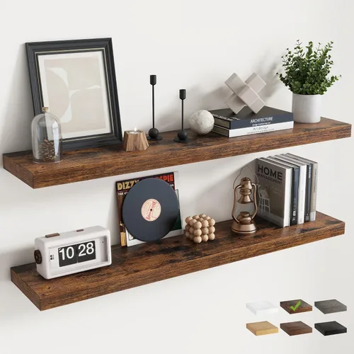 Vista 36 de Estantes flotantes cuadrados de 8 pulgadas para pared, paquete de 3, estantes de baño con veta de madera de 8"D con soportes invisibles, estantes