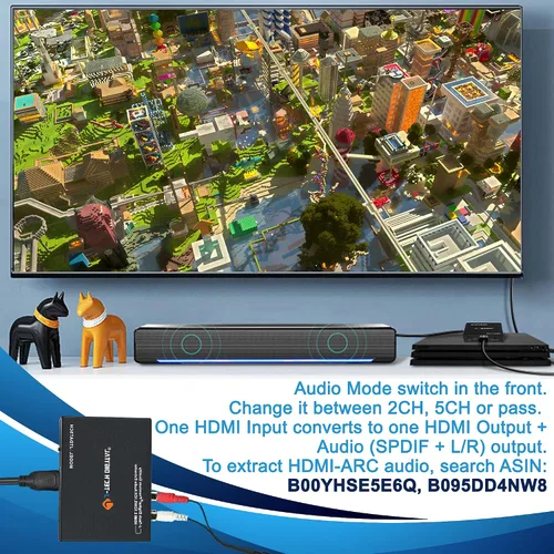Vista 5 de J-Tech Digital Premium Quality 1080P HDMI a HDMI + Audio (SPDIF + RCA estéreo) Convertidor y extractor de audio (JTDAT5CH)