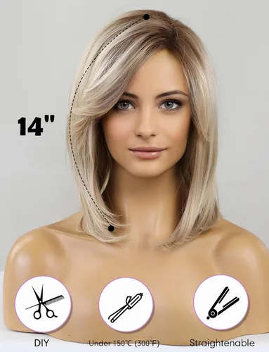 Vista 2 de HAIRCUBE Pelucas estilo Bob hasta el hombro para mujer con raya lateral