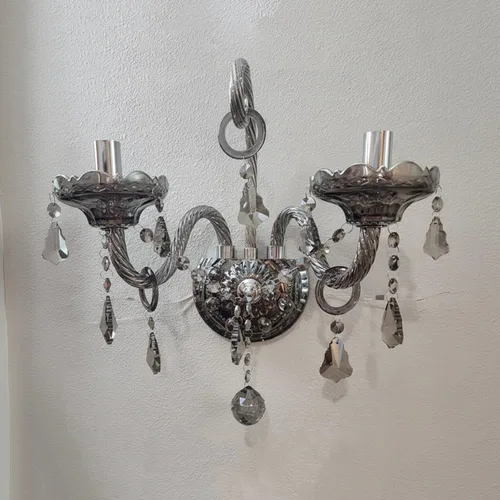 Vista 2 de Apliques de Pared de Cristal Luces de Pared Elegantes Lámpara de Pared de Cristal Gris Retro Juego de 2 Candelabro de Estilo Europeo Adecuado