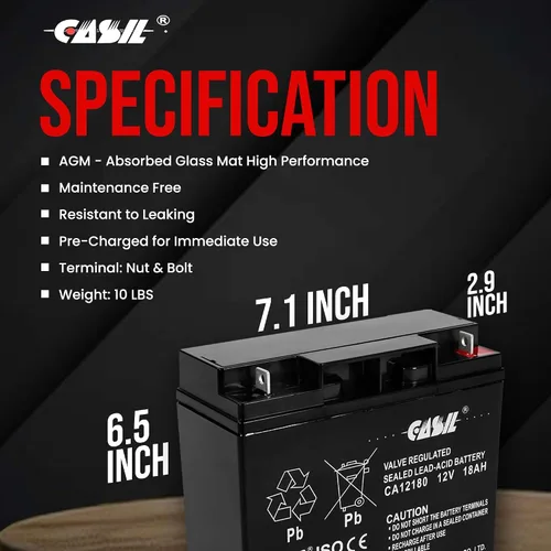 Vista 5 de Casil Batería SLA de 12V 18Ah compatible con Generac 7500 EXL generador portátil