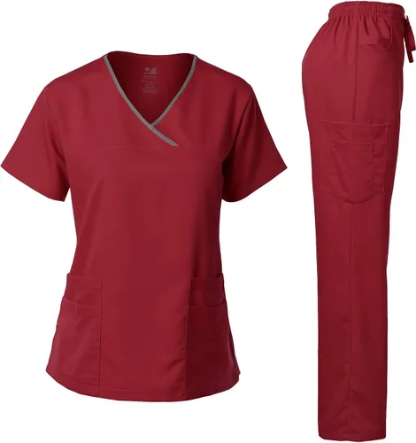 Vista 9 de Dagacci Medical Uniform® Conjunto de ropa quirúrgica para mujer – Conjunto de camisa y pantalones de contraste elástico natural para mujer – 9 Egg