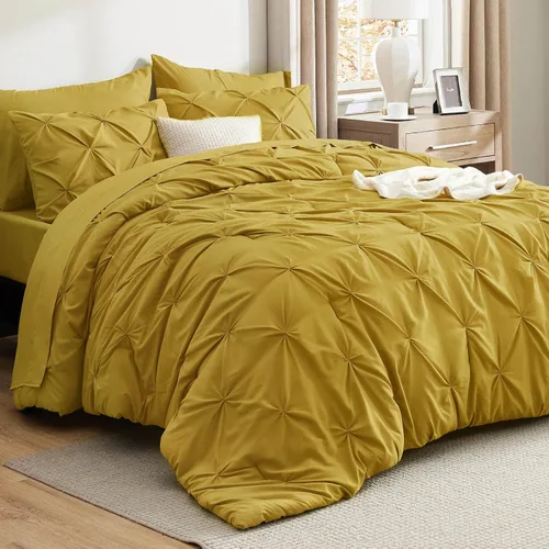 Vista 48 de Bedsure - Juego de edredón tamaño individual gris - Ropa de cama tamaño individual en una bolsa de 5 piezas, juego de cama Pintuck GentleSoft™