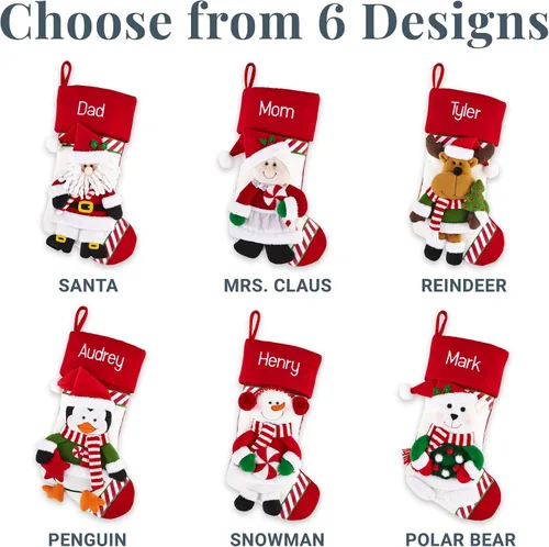 Vista 7 de Let's Make Memories - Medias navideñas personalizadas para la familia - Bordadas - De felpa 3D - Decoración navideña - 8"x18" - Familia bastón