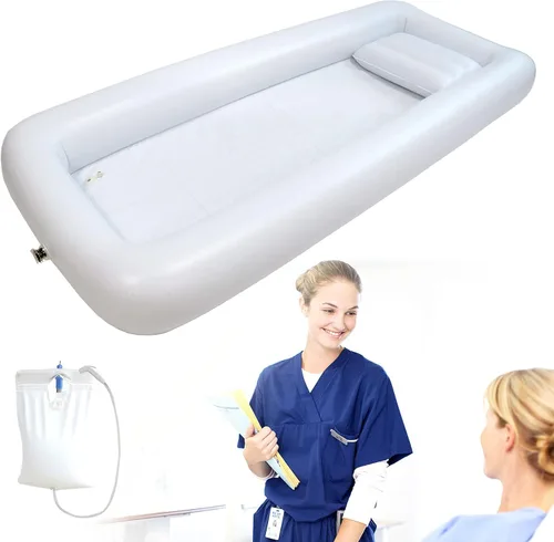 Vista 2 de Bañera inflable médica, cama portátil para pacientes geriátricos, ancianos, discapacitados, discapacitados, bañera de PVC para adultos con bolsa