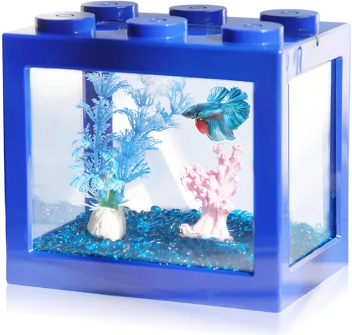 Vista 10 de Pequeño tanque de peces Betta, mini tanque apilable de pecera, kit de tanque de acuario rectangular de 3/5 galones con decoración de grava