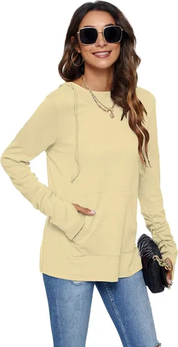 Vista 4 de AUSELILY Womens Long Sleeve Drawstrings Hooded Sweatshirt With Thumb Holes 01-beige
