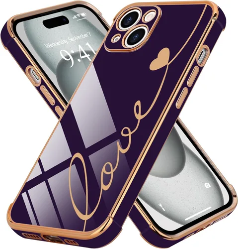 Vista 54 de LCHULLE Funda compatible con iPhone 12 para mujeres y niñas, bonito diseño de corazón de amor con enchapado de lujo, cubierta de TPU suave a prueba
