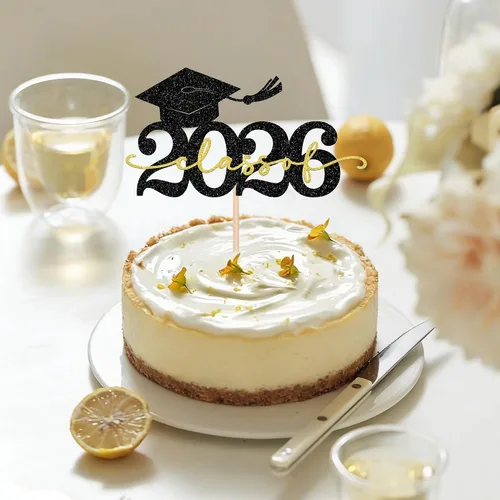 Vista 4 de Rsstarxi 1 paquete de decoración de pastel con purpurina para la clase de 2026, decoraciones de graduación 2026, tapa de felicitaciones
