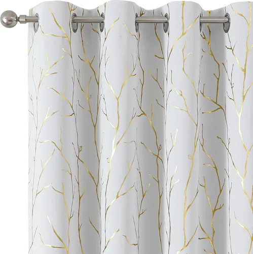 Vista 72 de BUHUA Cortinas pequeñas para ventana de 36 pulgadas de largo, 2 paneles, cortinas opacas con elegantes ramas de árbol plateadas, cortinas de bloqueo
